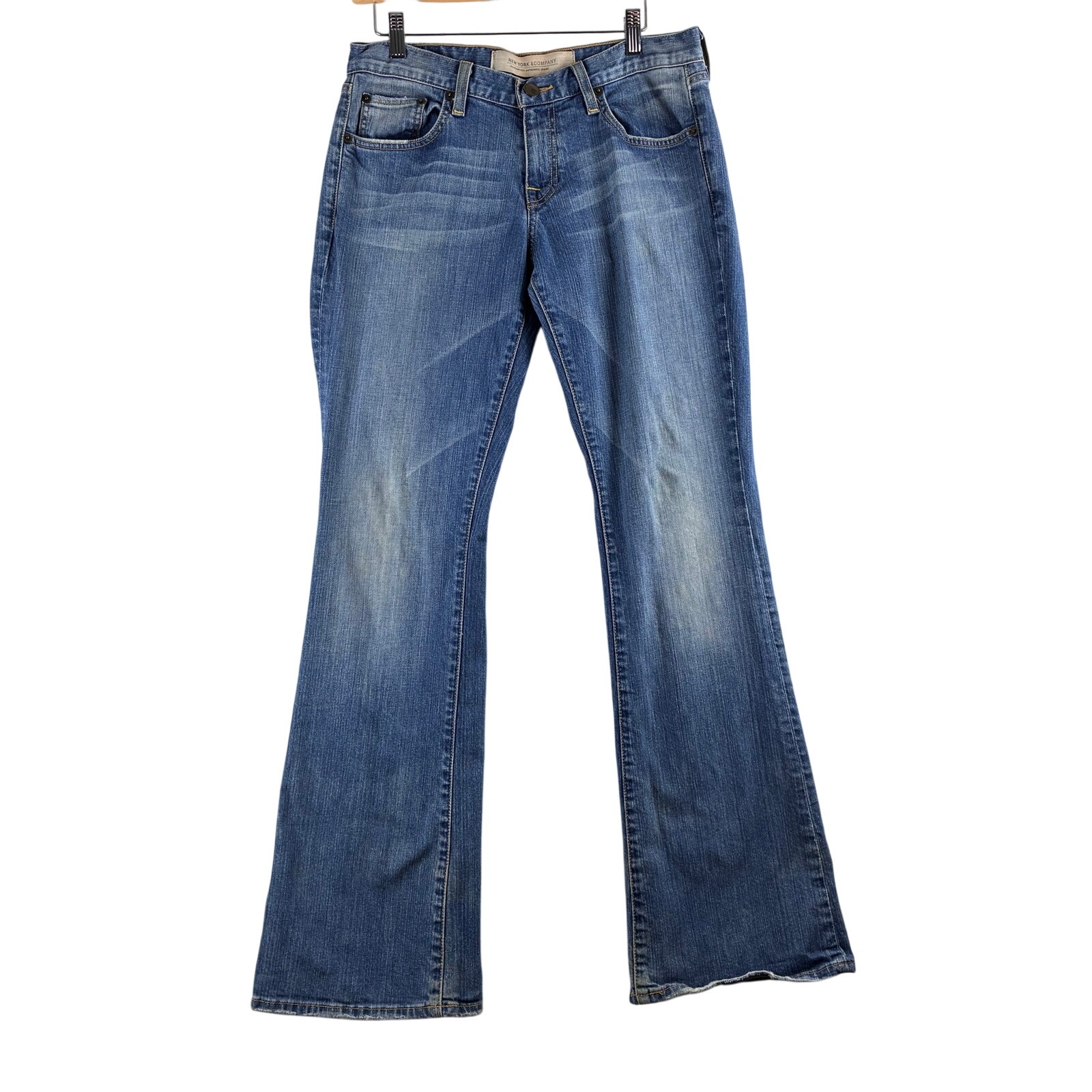 New York & Company Premium Flare Jeans Women's 10/30 Cotton Stretch Blue Fading